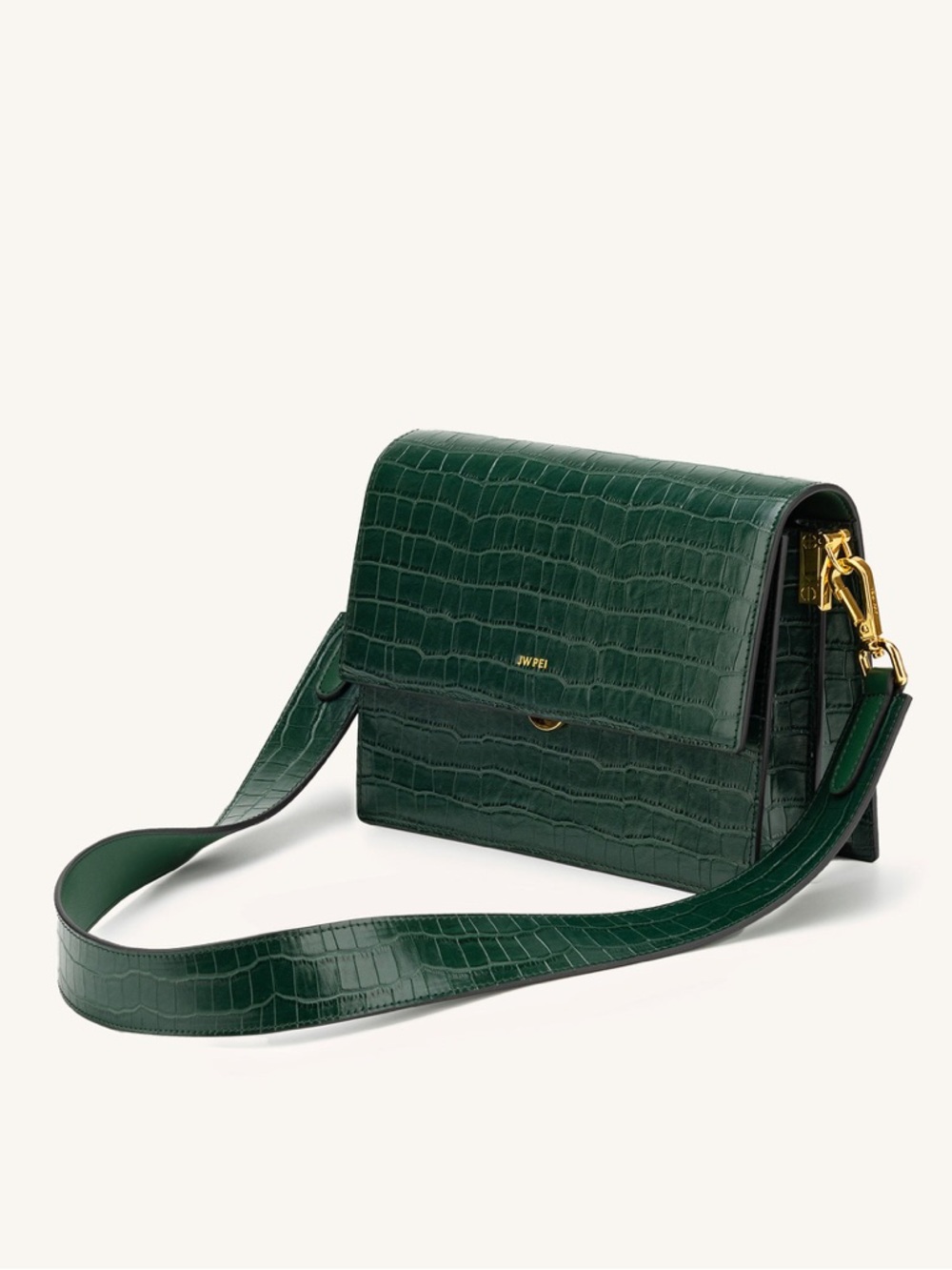 JW PEI  Dark Green Croc Embossed Leather Mini Flap